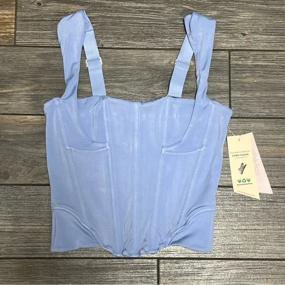 NWT FREE PEOPLE x HAH Knock Out Corset boudoir Top Size XL Blue Periwinkle - Picture 3 of 12